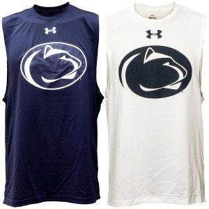 navy and white sleeveless Under Armour t-shirts with Penn State Athletic Logos